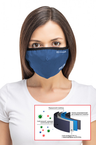 4-х слойная FPP-15 Полумаска RINIDI] Silver Nano Royal Blue