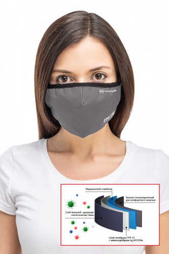 4-х слойная FPP-15 Полумаска [RINIDI] Silver Nano Royal Grey