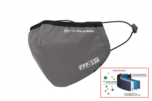 4-х слойная FPP-15 Полумаска [RINIDI] Silver Nano Royal Grey